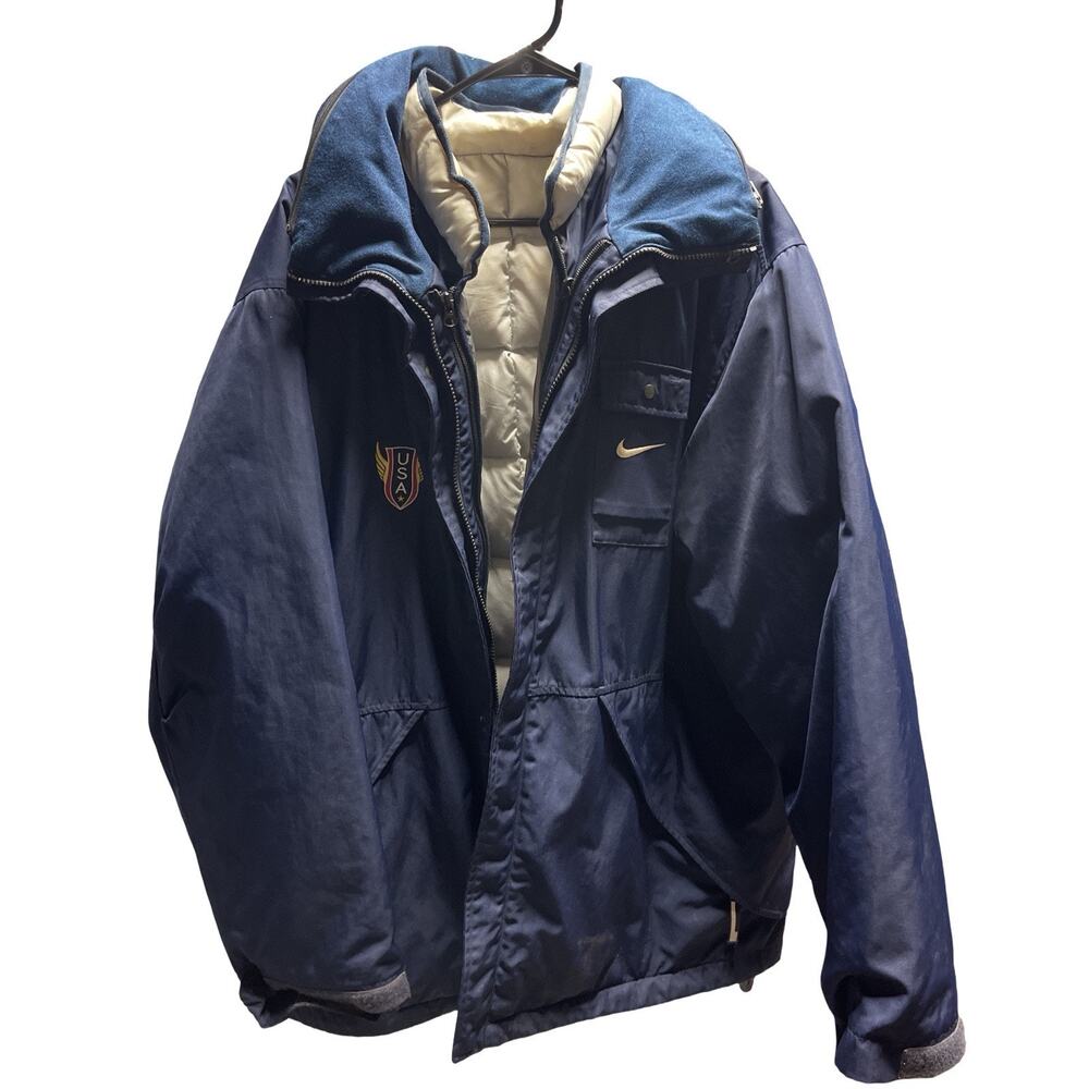 Vintage Nike Team USA Winter Jacket – Navy Blue, Puffer Lining, Men’s XL